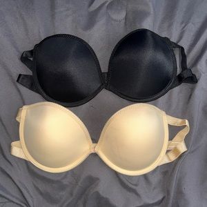 Shein 2 Piece Black and Nude Strapless Bandeau Push Up Bra Set